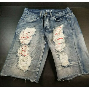 Rue21 Men's 26" Ripped Distressed Red White Blue‎ USA Jean Shorts Five Pockets